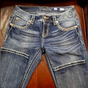 Miss Me 27 signature straight & 28 signature boot blue jeans